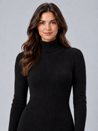 Women's Ribbed Mock Neck Dress | Fitted Long Sleeve Knit