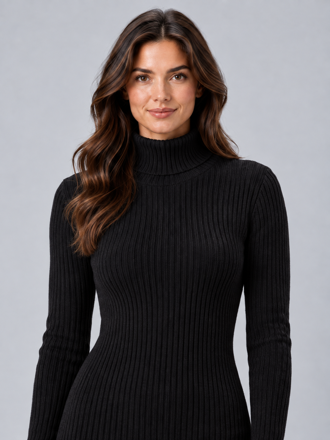 Women's Ribbed Mock Neck Dress | Fitted Long Sleeve Knit