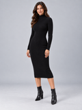 Women's Ribbed Mock Neck Dress | Fitted Long Sleeve Knit