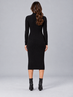 Women's Ribbed Mock Neck Dress | Fitted Long Sleeve Knit