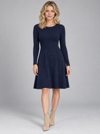 Women's A-Line Knit Dress | Crew Neck Long Sleeve Jumper Dress