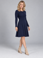 Women's A-Line Knit Dress | Crew Neck Long Sleeve Jumper Dress