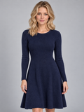 Women's A-Line Knit Dress | Crew Neck Long Sleeve Jumper Dress