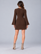 Women's Textured Knit Mini Dress | Flared Sleeve Jumper Dress