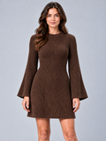 Women's Textured Knit Mini Dress | Flared Sleeve Jumper Dress