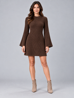 Women's Textured Knit Mini Dress | Flared Sleeve Jumper Dress