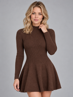 Women's Cable Knit Mini Dress | Mock Neck Long Sleeve