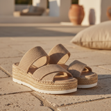 Women's Beige Mesh Platform Sandals
