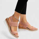 Women's Beige Mesh Platform Sandals