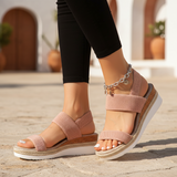 Women's Beige Mesh Platform Sandals