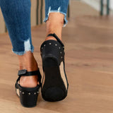 Women's Black Leather Adjustable Wedge Sandals