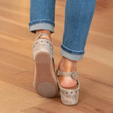 Women's Black Leather Adjustable Wedge Sandals