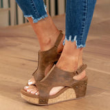 Women's Black Leather Adjustable Wedge Sandals