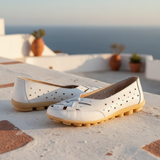 Women's White Perforated Leather Loafers