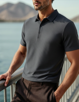Men's Charcoal Textured Cotton Polo Shirt