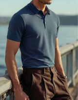 Men's Charcoal Textured Cotton Polo Shirt