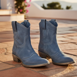 Women's Taupe Suede Western Block Heel Boots