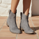Women's Taupe Suede Western Block Heel Boots