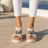 Women's Beige Mesh Espadrille Wedge Sandals