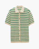 Women's Green and Cream Striped Knit Cardigan