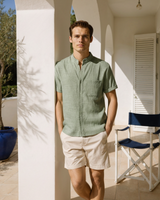 Men's Sage Linen Short Sleeve Button-Up Shirt