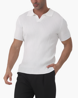 Men's White Ribbed Short Sleeve Polo Shirt