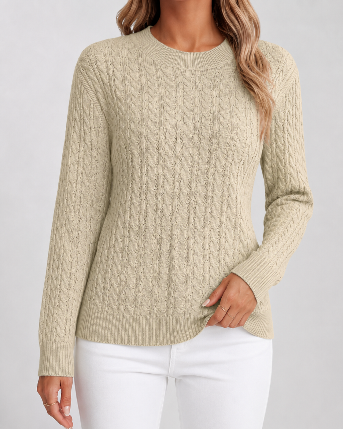 Women's Classic Cable Knit Crew Neck Sweater