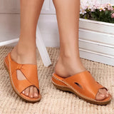Women’s Black Leather Wedge Sandal – Arch Support
