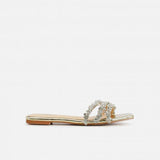 Women's Diamante Leather Flat Sandals