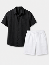Men’s Linen Short Sleeve Shirt & Shorts Set