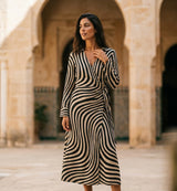 Women's Striped Linen Midi Wrap Dress