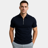 Men's Navy Cotton Zip Polo Shirt