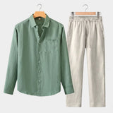 Men’s Linen Shirt and Pants Set – Green