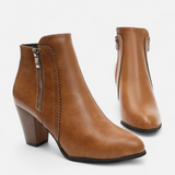 Women's Black Leather Block Heel Ankle Boots