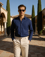 Men's Cream Linen Long Sleeve Shirt