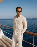 Men's Cream Linen Long Sleeve Shirt