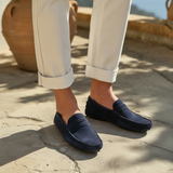 Men's Navy Suede Penny Driver Loafers