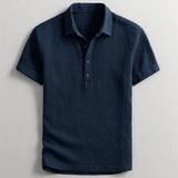 Men's Navy Linen Short Sleeve Polo Shirt