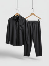 Black men's linen long sleeve set | main