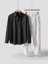 Black White men's linen long sleeve set | main