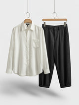 White Black men's linen long sleeve set | main