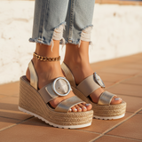 Women's Beige Mesh Espadrille Wedge Sandals