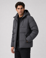 Men's Winter Puffer Jacket With Drawstring Hood & Zip Pockets