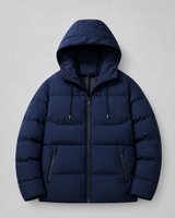 Men's Winter Puffer Jacket With Drawstring Hood & Zip Pockets
