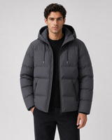 Men's Winter Puffer Jacket With Drawstring Hood & Zip Pockets