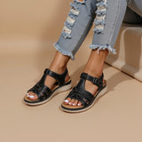 Women's Black Suede Woven Strap Wedge Sandals