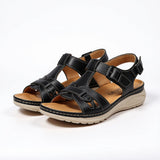 Women's Black Suede Woven Strap Wedge Sandals