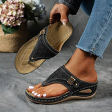 Women’s Black Leather Wedge Sandal – Arch Support