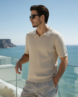 Men's Cream Ribbed Knit Polo Shirt