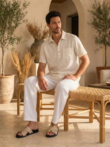 Men's Short Sleeve Linen Polo Shirt